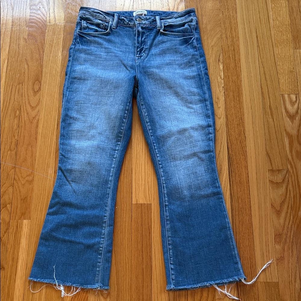 L'AGENCE Blue Flared Jeans with Raw Hem sz 28